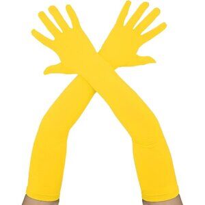 Women's Classic Satin Yellow Above Elbow Gloves Stretchy Soft Cosplay Costume